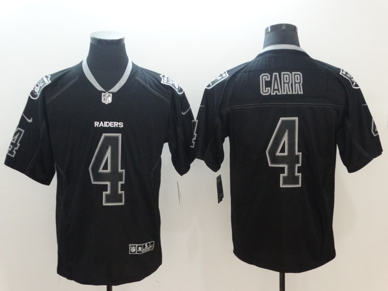Men's  Raiders 4 Derek Carr NFL Lights Out Black Color Rush Limited Jersey
