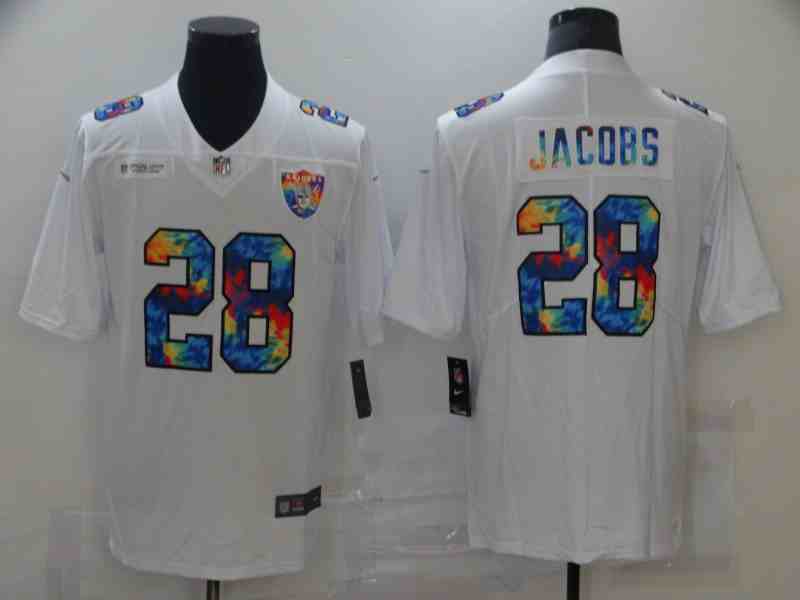 Nike Raiders 28 Josh Jacobs white Vapor Untouchable Rainbow Limited Jersey