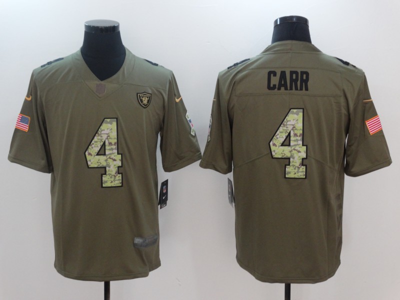 Nike Raiders 4 Derek Carr 2018 Olive Camo Salute To Service Limited Jersey