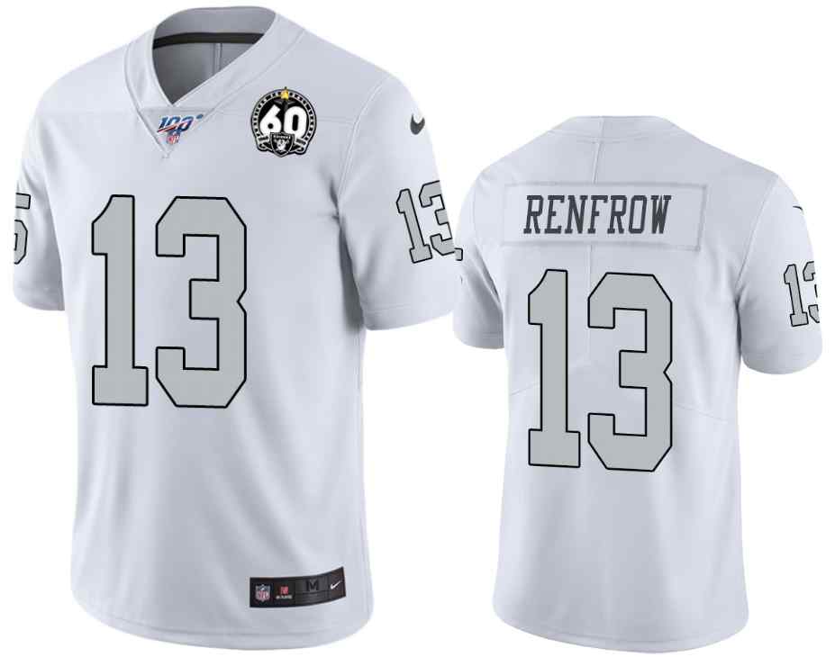 Men's  Raiders 13 Hunter Renfrow White 100th Season With 60 Patch Color Rush Limited Stitched NFL Jersey