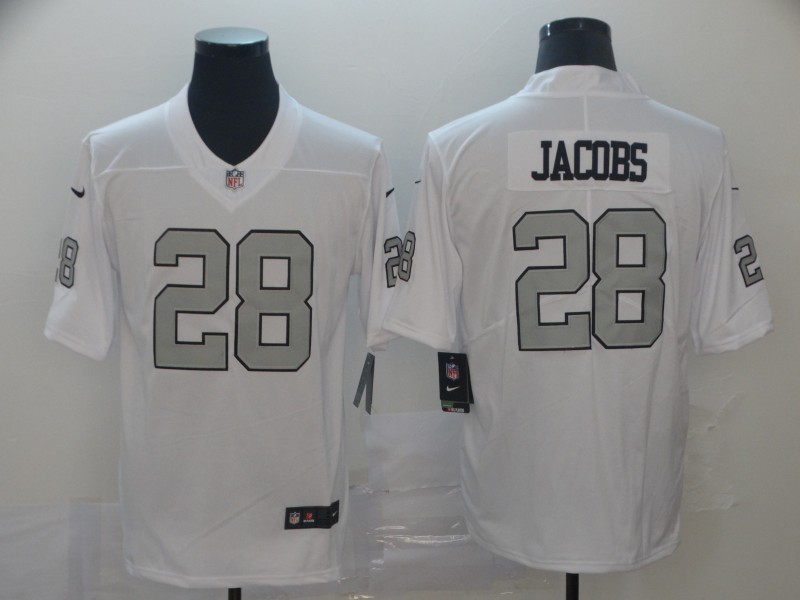 Men's Raiders 28 Josh Jacobs White Color Rush Limited Stitched NFL Jersey