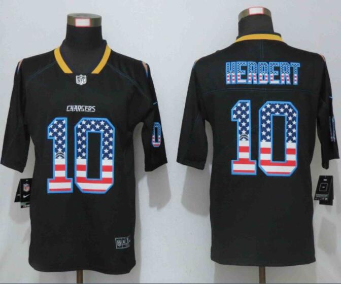 Men Nike Chargers 10 Herbert USA Flag Fashion Black Jersey