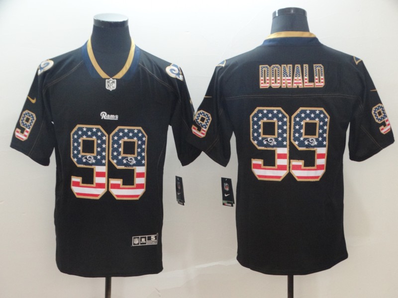 Nike Rams 99 Aaron Donald Black USA Flag Fashion Limited Jersey