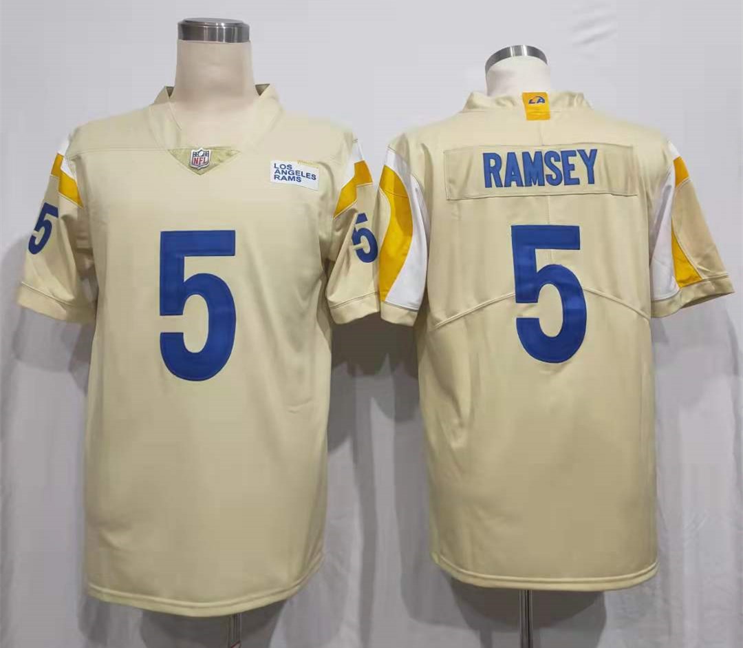 Men's Los Angeles Rams 5 Jalen Ramsey Bone Stitched NFL Jersey