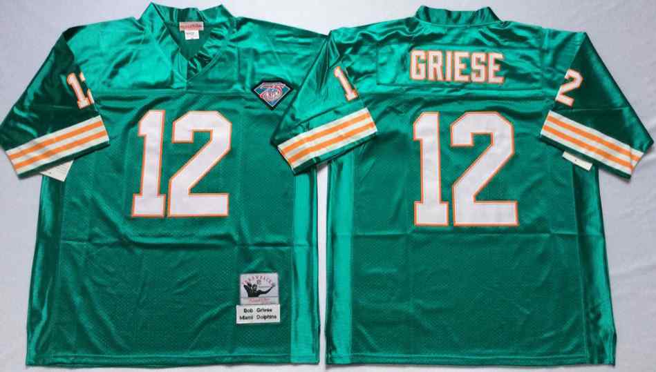 Miami Dolphins 12 Bob Griese Throwback Aqua Jersey