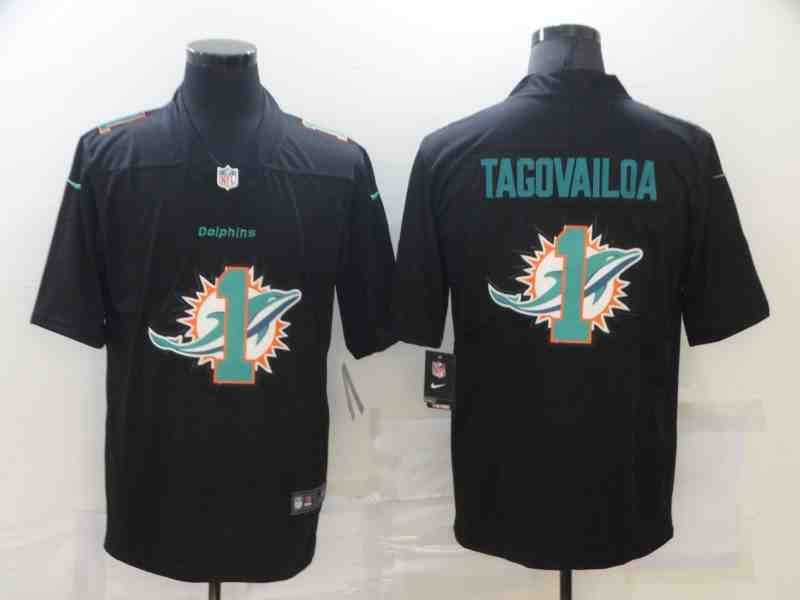 Nike Dolphins 1 Tua Tagovailoa Black Shadow Logo Limited Jersey