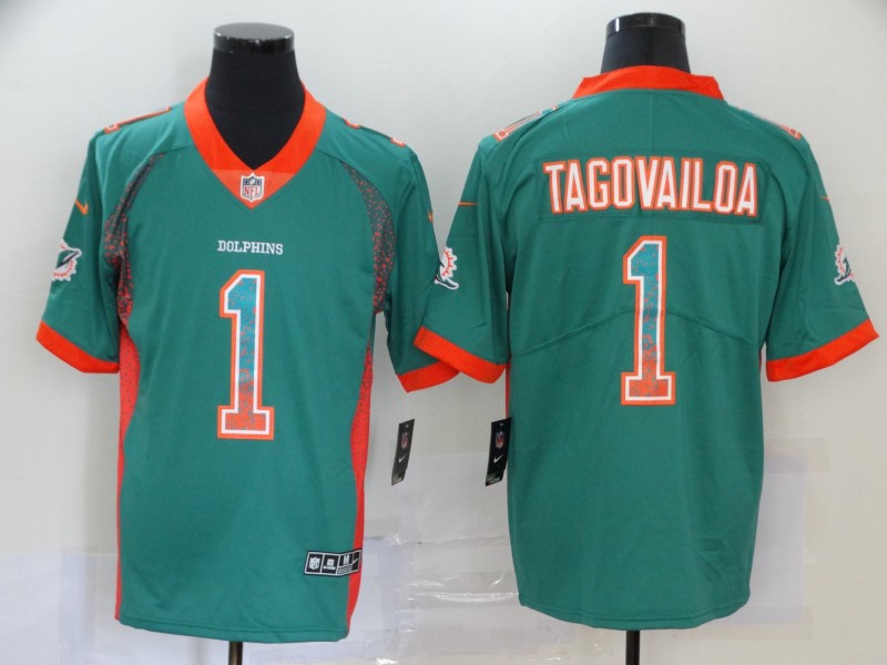 Men's Miami Dolphins 1 Tua Tagovailoa  Aqua  Drift Fashion Color Rush Limited Stitched NFL Jersey