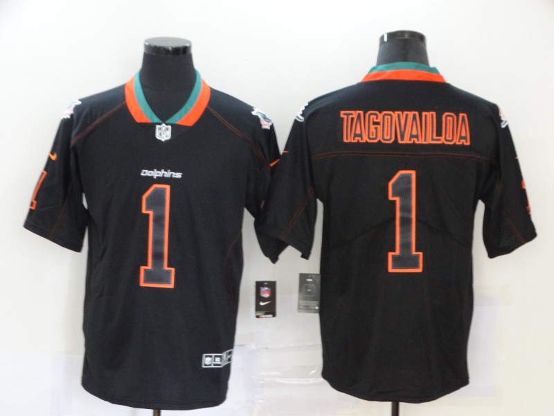 Men's Miami Dolphins 1 Tua Tagovailoa  Black  Lights Out Color Rush NFL Limited Stitched Jersey