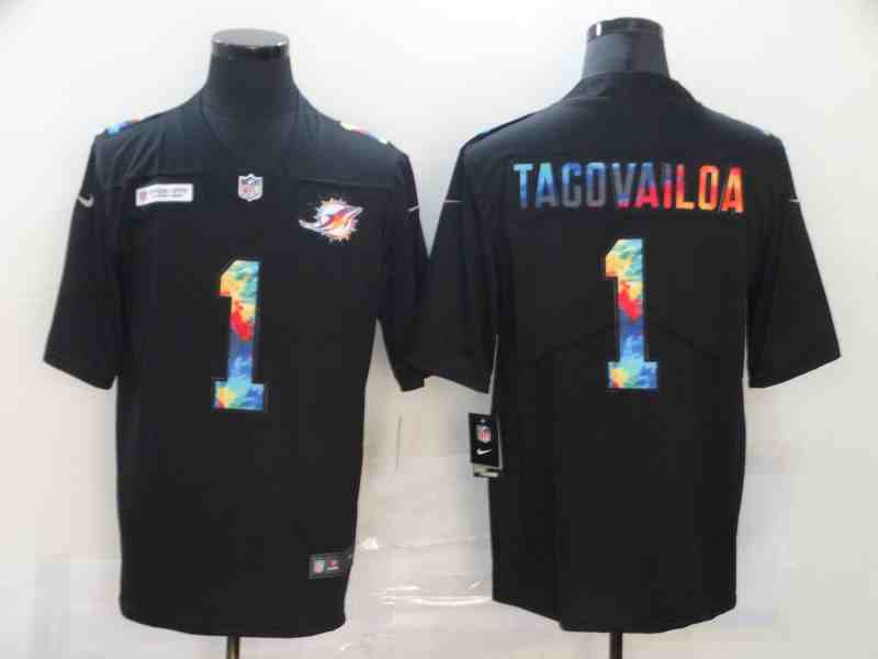 Nike Dolphins 1 Tua Tagovailoa Black Vapor Untouchable Rainbow Limited Jersey