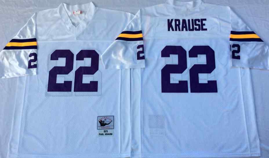 Minnesota Vikings 22 Paul Krause 1975 Throwback White Jersey
