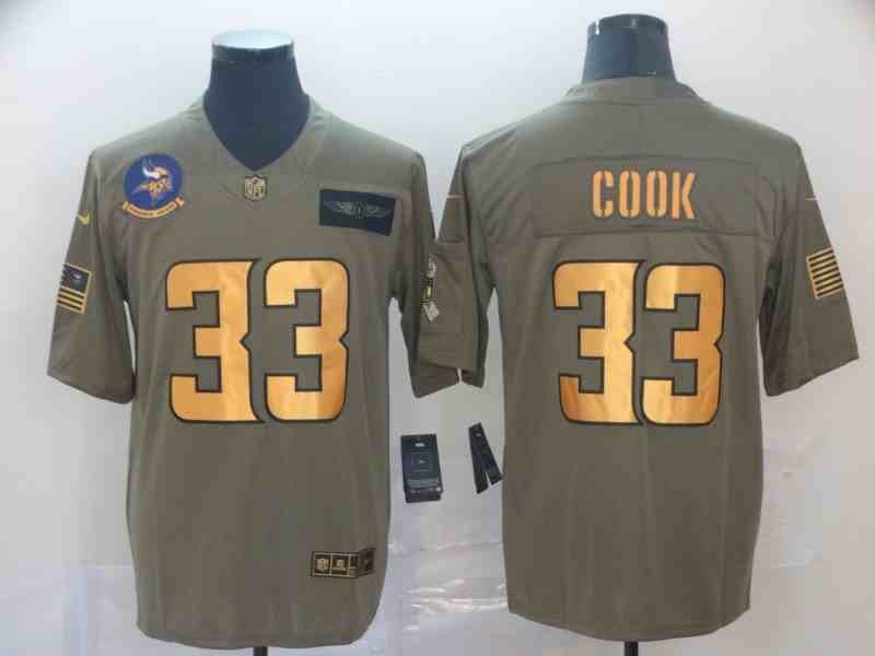 Nike Vikings 33 Dalvin Cook 2019 Olive Gold Salute To Service Limited Jersey