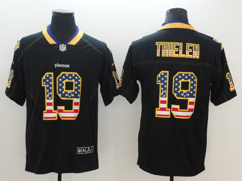 Nike Vikings 19 Adam Thielen Black Mens Stitched NFL Limited Rush USA Flag Jersey