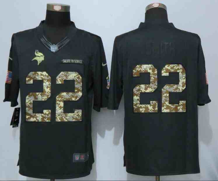 New Nike Minnesota Vikings 22 Smith Anthracite Salute To Service Limited Jersey