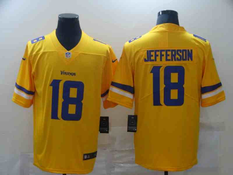 Nike Vikings 18 Justin Jefferson  Gold Inverted Legend Limited Jersey