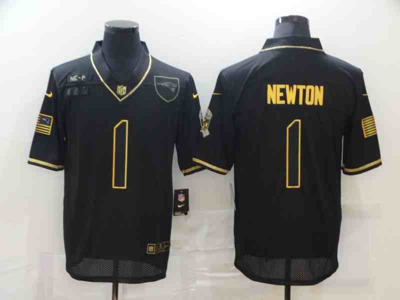 Men's New England Patriots 1 Cam Newton Black Gold 2020 Salute To Service Stitched NFL Nike Limited Jersey