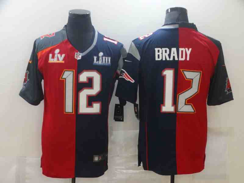Men's New England Patriots 12 Tom Brady Red Navy Blue Super Bowl Patch Two Tone Vapor Untouchable Stitched NFL Nike Limited Jersey