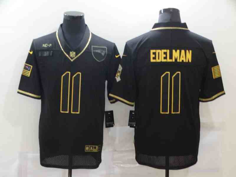Men's New England Patriots 11 Julian Edelman Black Gold 2020 Salute To Service Stitched NFL Nike Limited Jersey