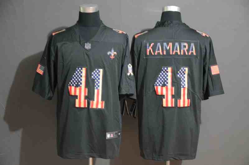 Nike Saints 41 Alvin Kamara 2019 Black Salute To Service USA Flag Fashion Limited Jersey