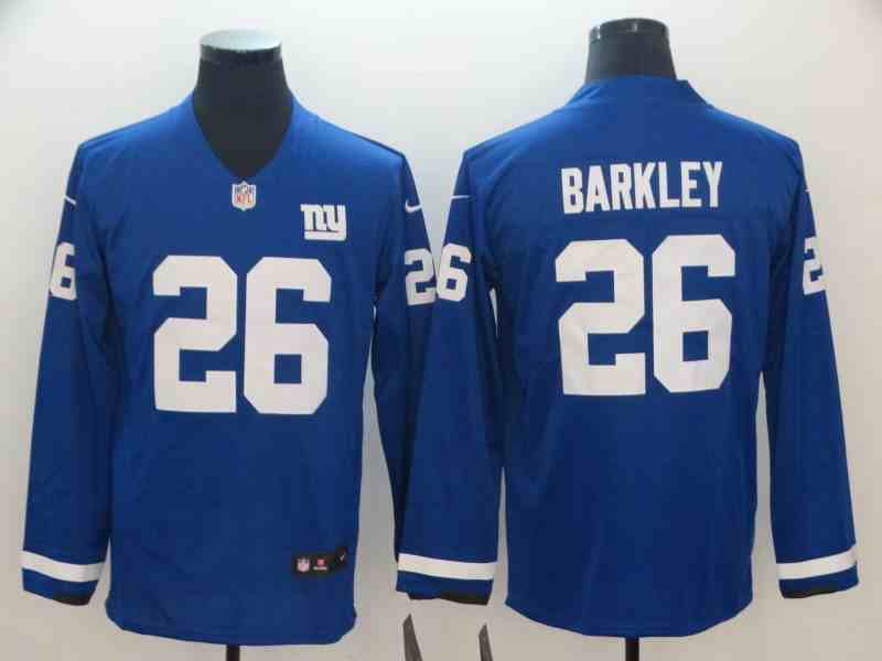 Nike Giants 26 Saquon Barkley Royal Therma Long Sleeve Jersey