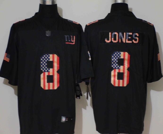 Nike Giants 8 Daniel Jones Black Salute To Service USA Flag Fashion Limited Jersey