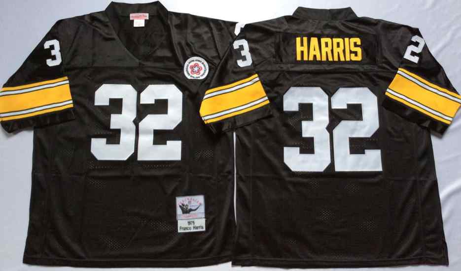 Pittsburgh Steelers 32 Franco Harris 1975 Throwback Black Jersey