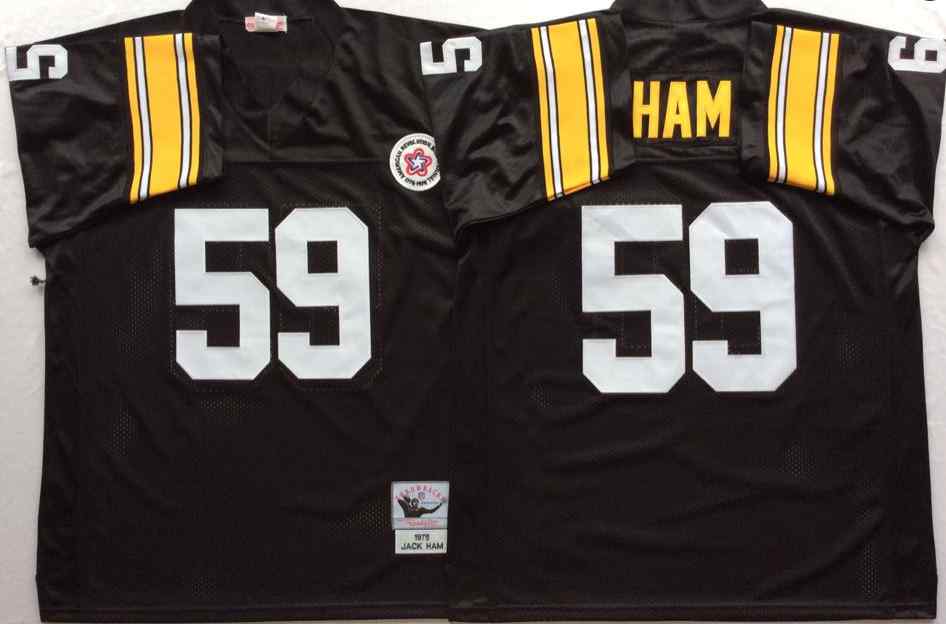 Men Pittsburgh Steelers 59 JACK HAM Black M&N Throwback Jersey