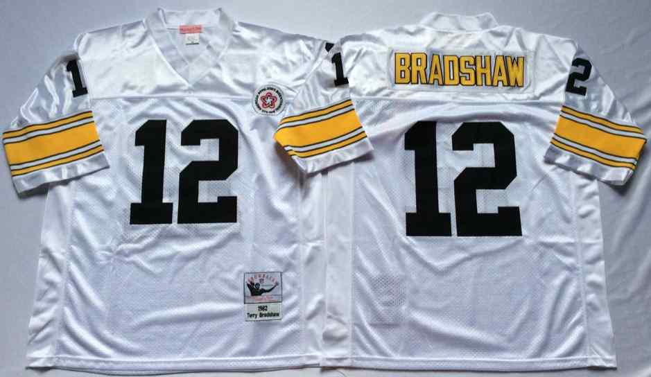 Pittsburgh Steelers 12 Terry Bradshaw 1975 Throwback White Jersey
