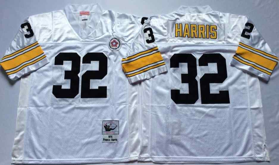 Pittsburgh Steelers 32 Franco Harris 1975 Throwback White Jersey