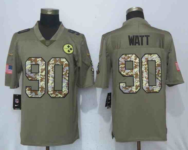 Nike Steelers 90 T.J. Watt Olive Camo Salute To Service Limited Jersey