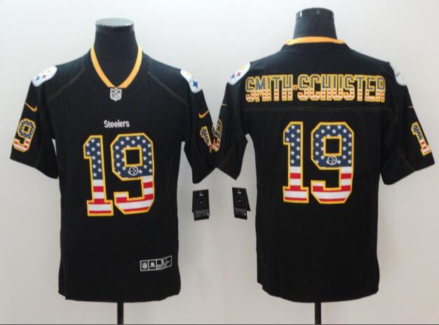 Nike Steelers 19 JuJu Smith Schuster Black Mens Stitched NFL Limited Rush USA Flag Jersey
