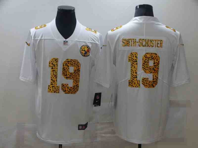 Men's Pittsburgh Steelers 19 JuJu Smith-Schuste White NFL 2020 Leopard Print Fashion Limited Stitched Jersey