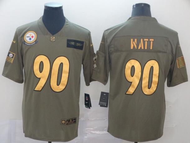 Nike Steelers 90 T.J. Watt 2019 Olive Gold Salute To Service Limited Jersey