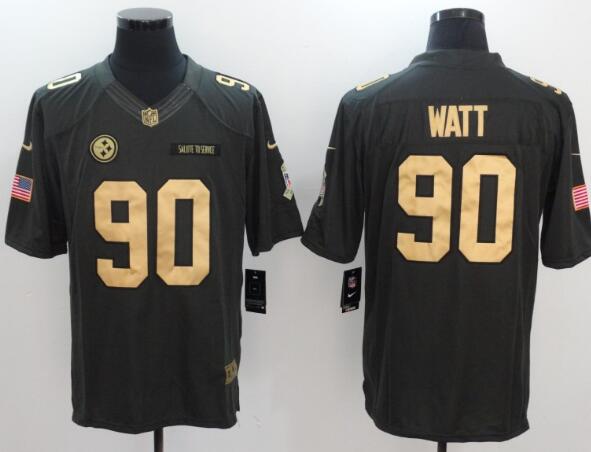 Nike Steelers 90 T. J. Watt Black Men's Stitched NFL Limited Gold Salute To Service Jersey