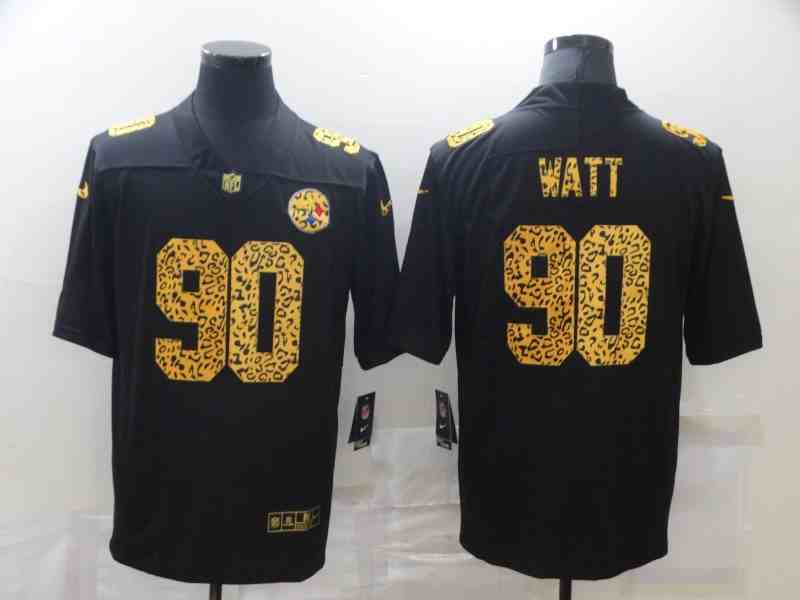 Men's Pittsburgh Steelers 90 T.J. Watt Black NFL 2020 Leopard Print Fashion Limited Stitched Jersey