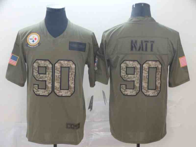 Nike Steelers 90 T.J. Watt 2019 Olive Camo Salute To Service Limited Jersey