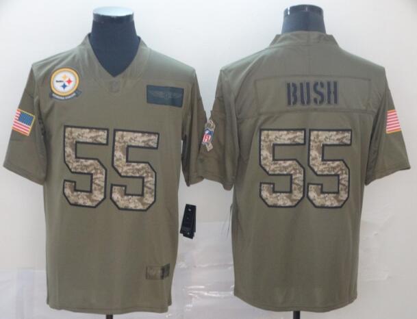 Nike Steelers 55 Devin Bush 2019 Olive Salute To Service Camo Limited Jersey