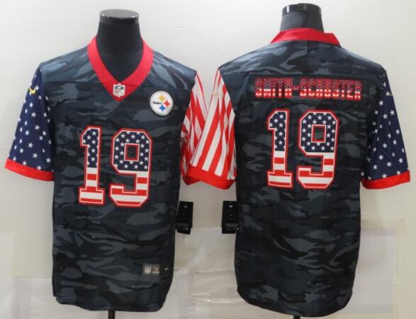 Nike Steelers 19 JuJu-Smith Schuster Camo 2020 USA Flag Salute To Service Limited Jersey