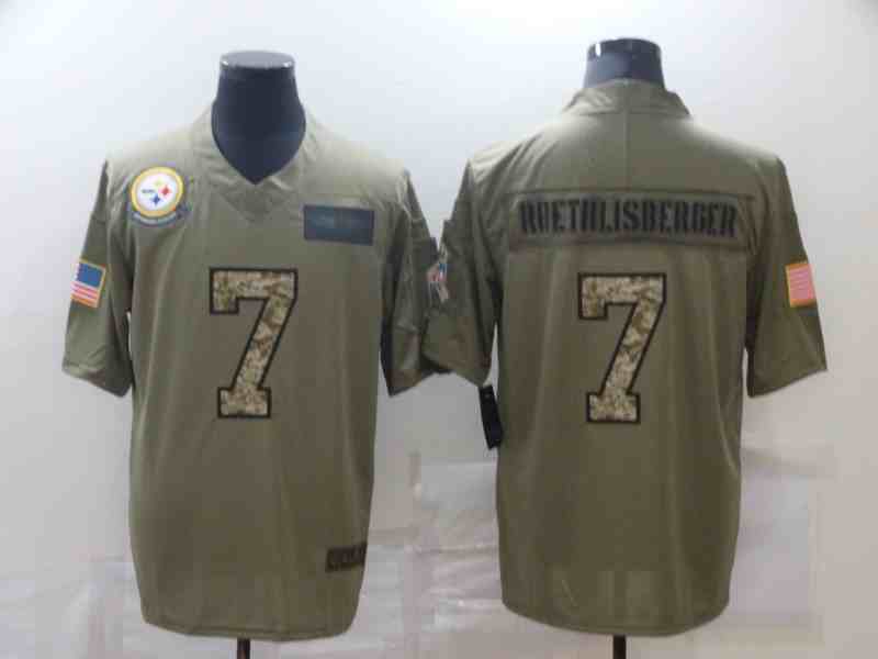 Nike Pittsburgh Steelers 7 Roethlisberger 2019 Olive Camo Salute To Service Limited Jersey