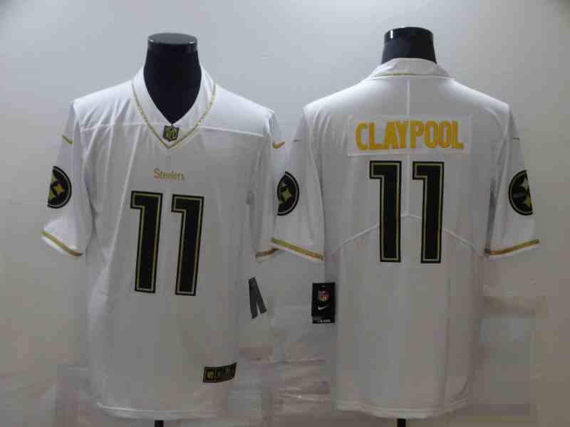 Men's Pittsburgh Steelers 11 Chase Claypool White NFL 2020 Leopard Print Fashion Limited Stitched Jersey White Retro gold characters