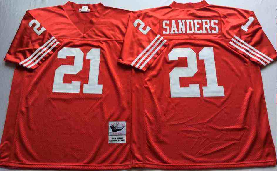 San Francisco 49ers 21 Deion Sanders Red Throwback Jersey