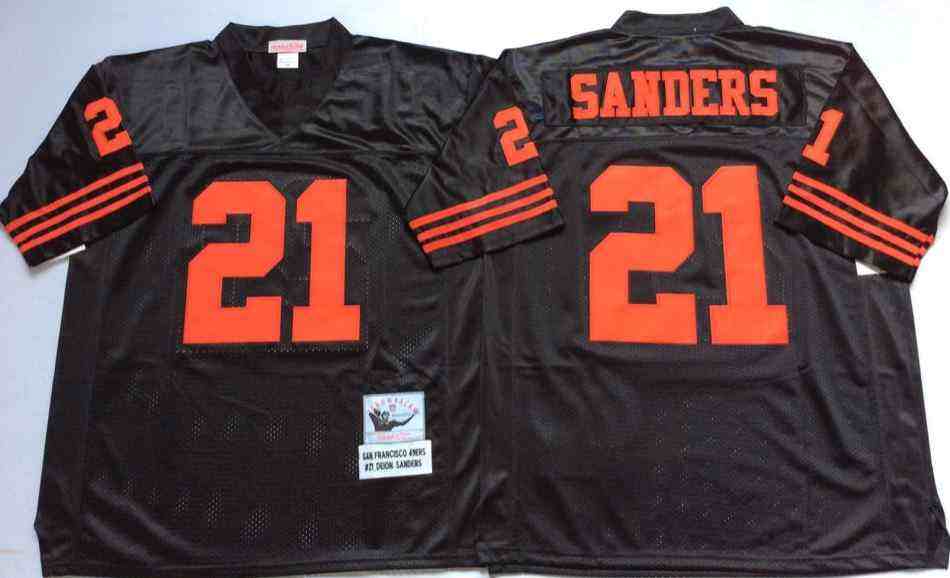 San Francisco 49ers 21 Deion Sanders Throwback Black Jersey