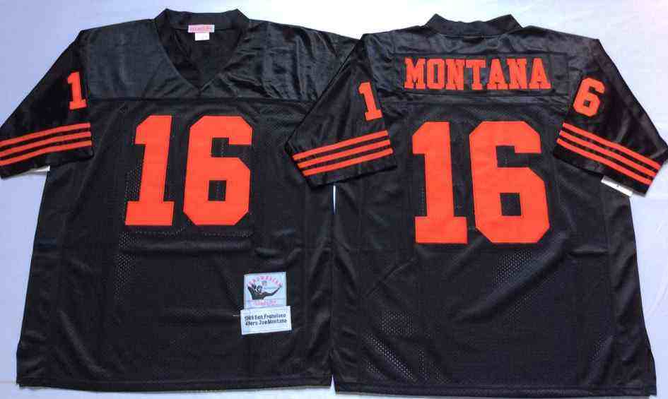 San Francisco 49ers 16 Joe Montana Black Throwback Jersey