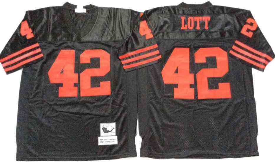 San Francisco 49ers 42 Ronnie Lott Throwback Black Jersey