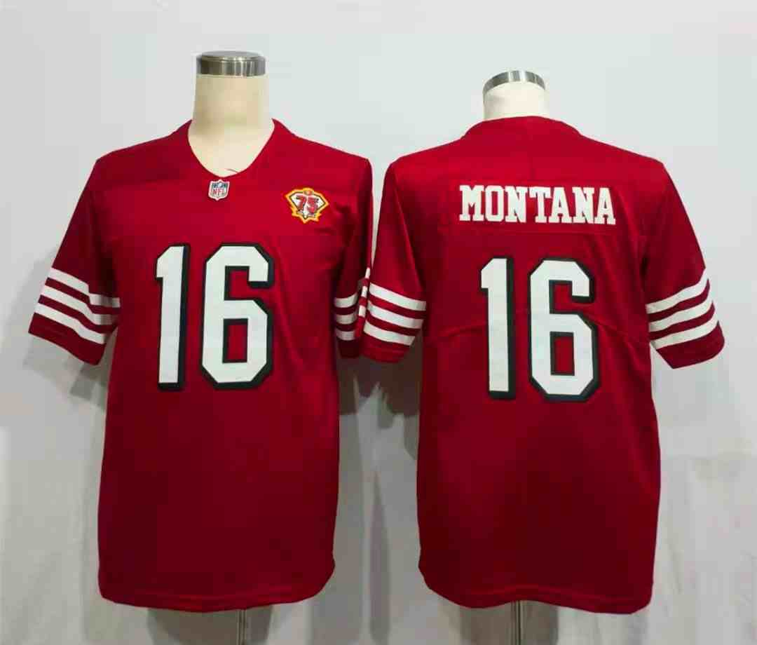 Nike 49ers 16 Joe Montana Red 75th Anniversary Vapor Untouchable Limited Jersey