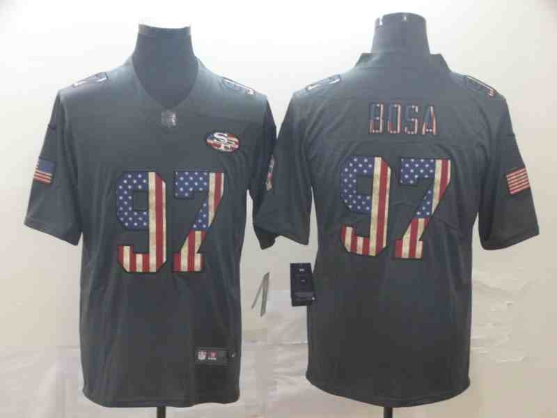 Nike 49ers 97 Nick Bosa 2019 Black Salute To Service USA Flag Fashion Limited Jersey