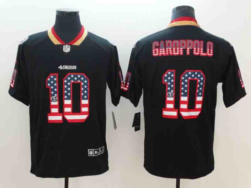 Nike 49ers 10 Jimmy Garoppolo Black Mens Stitched NFL Limited Rush USA Flag Jersey