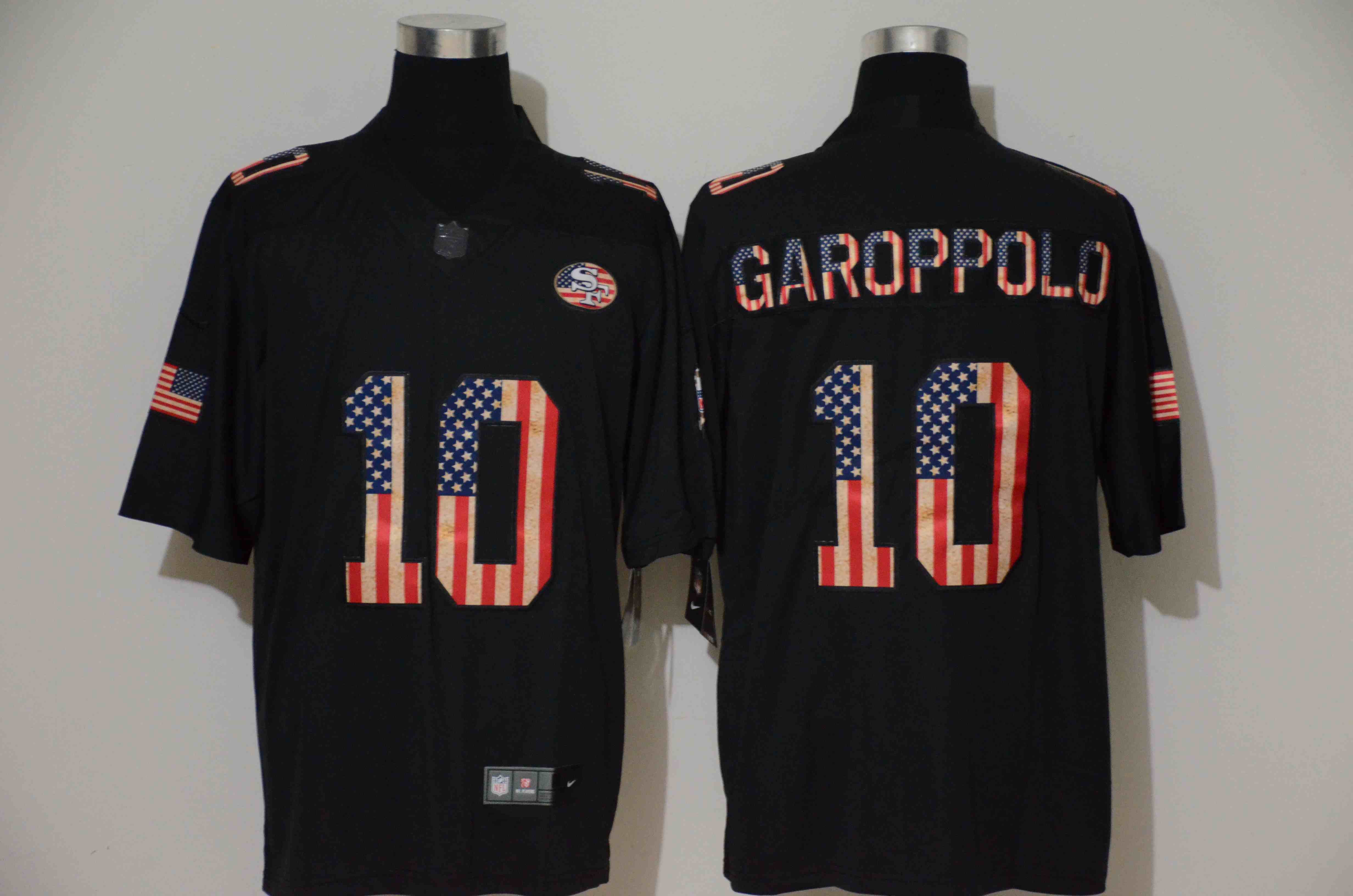 Nike 49ers 10 Jimmy Garoppolo 2019 Black Salute To Service USA Flag Fashion Limited Jersey