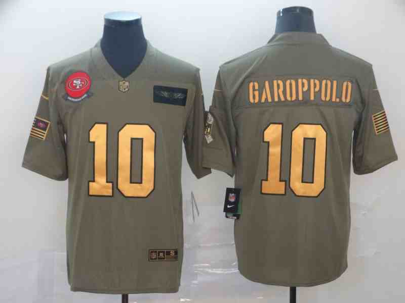 Nike 49ers 10 Jimmy Garoppolo 2019 Olive Gold Salute To Service Limited Jersey
