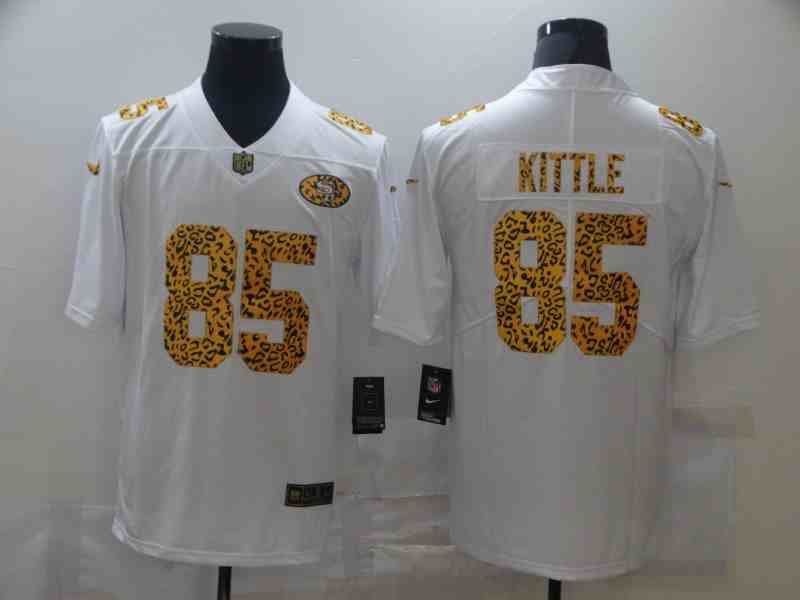 Men's San Francisco 49ers 85 George Kittle 2020 White Leopard Print Fashion Limited Stitched Jersey