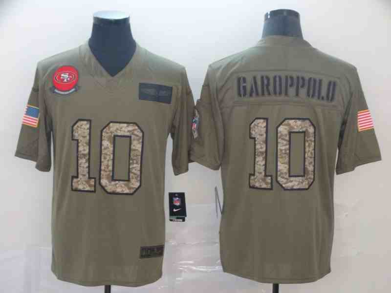 Men's San Francisco 49ers 10 Jimmy Garoppolo 2019 OliveCamo Salute To Service Limited Stitched NFL Jersey